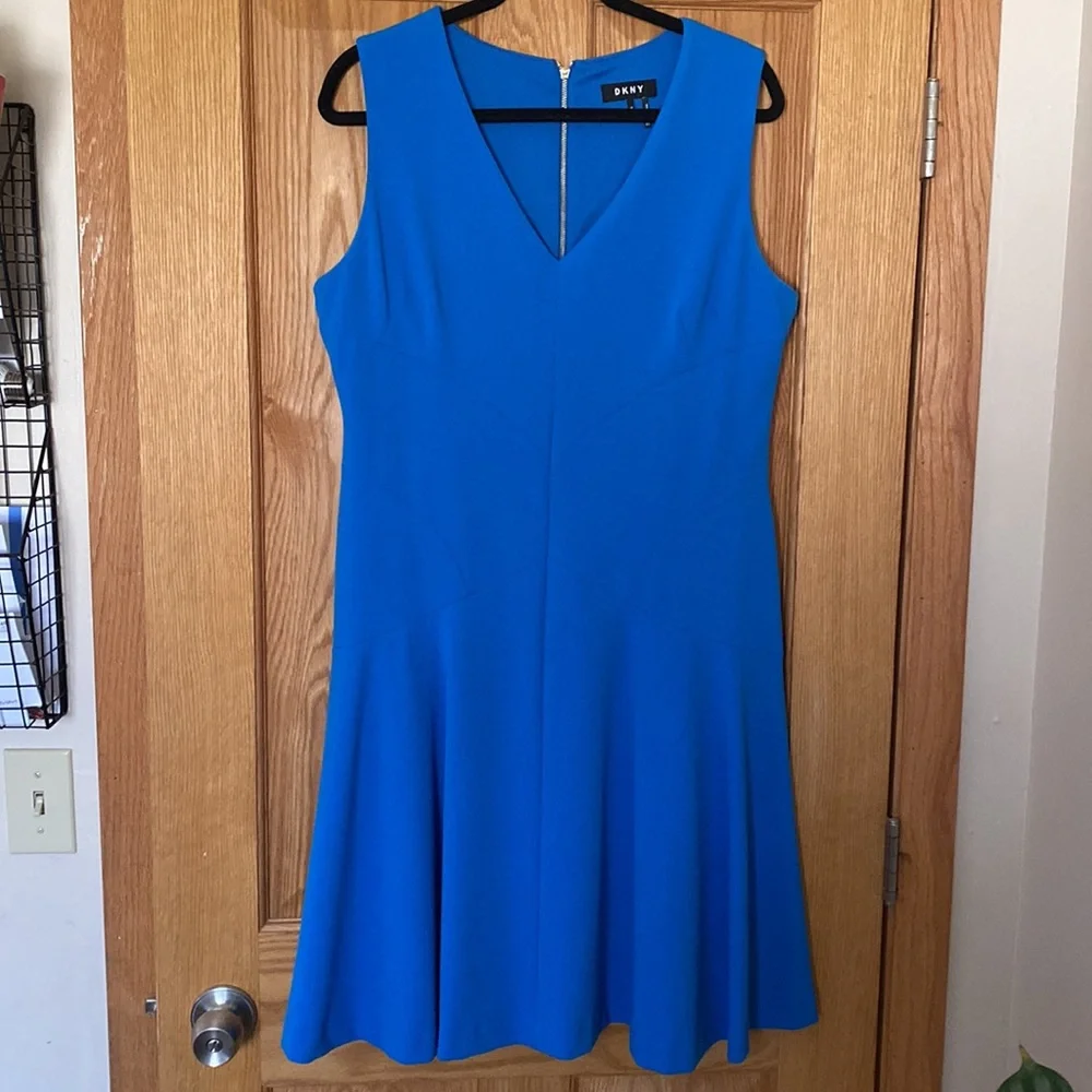 DKNY-Fit & Flare Sleeveless Dress-Blue-XL - Picture 5 of 5